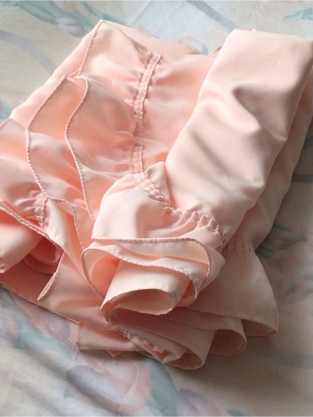 Peach/salmon ruffled shower curtain